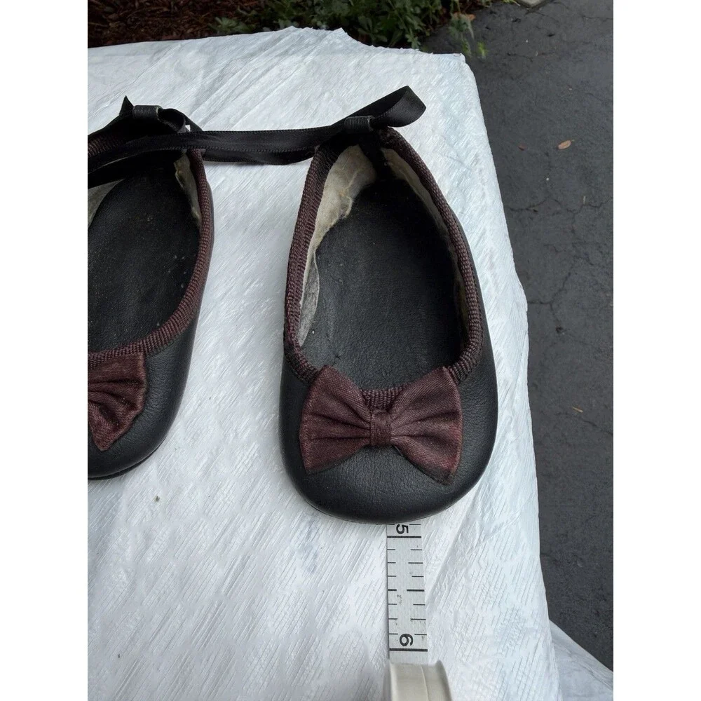 Vintage Baby Shoes Black Burgundy Velvet Bows Ribbon Tie Antique Infant Shoes